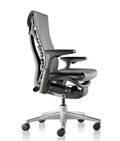 an office chair with wheels on the back and seat upholstered to the side