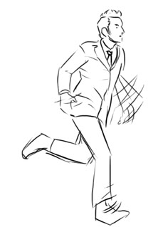 a drawing of a man in a suit running