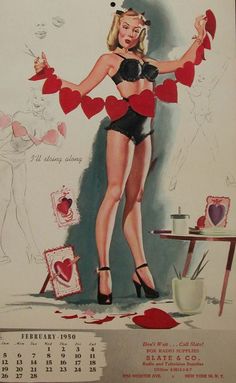 Art by Freeman Elliott 1950 Pinup, Valentine Photo Shoot, Pin Up Vintage, Pin Up Girl Vintage, Pinup Art, Photoshoot Model, Calendar Girls, Retro Valentines, Valentine Photo