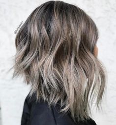 How To Bayalage Hair, Ash Balayage, Silver Ombre Hair, Silver Hair Highlights, Inverted Long Bob, Natural Brown Hair, Rambut Brunette, Silver Hair Color