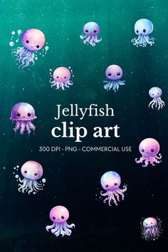 jellyfish clip art for commercial use in adobe, photoshopped and digital painting