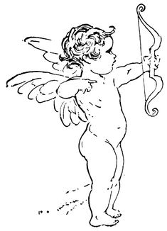 an angel holding a bow and arrow in its hand, vintage line drawing or engraving