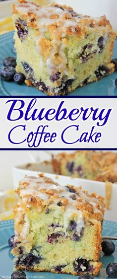 blueberry coffee cake on a plate with a fork