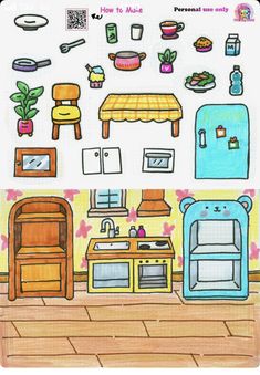 a drawing of kitchen furniture and appliances