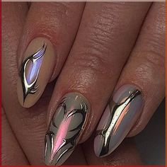 Metal Nails Design, Metallic Heart Nails, Cybersigilism Nail Art, Nails Cybersigilism, Neotribal Nails, Heart Chrome Nails, Molten Metal Nails, Heavy Metal Nails, Glitter Design Nails