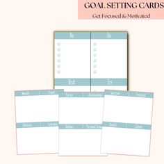 three goal setting cards with the text, get focused and motivized on them