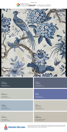 the color scheme for this wallpaper is blue and white, with birds on it