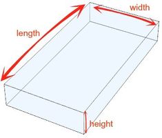 an image of a box labeled with measurements for the bottom and sides, including height