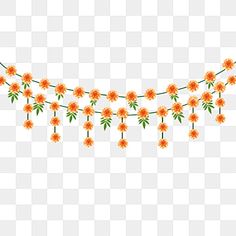 an orange flower garland with green leaves and flowers on it, transparent background png