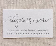 a business card with the words elizabeth moore on it