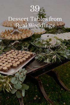 dessert tables from real weddings with greenery and cookies