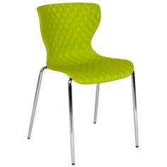 a lime green chair with chrome legs and a diamond pattern on the backrests