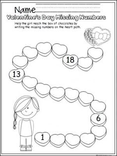 valentine's day missing numbers worksheet for students to practice number identification and counting