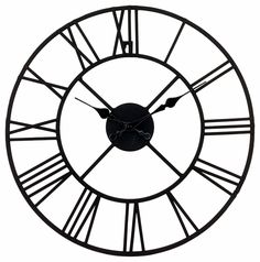 a black clock with roman numerals on it's face is shown against a white background