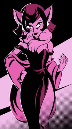 an image of a cartoon character in pink and black dress with horns on her head