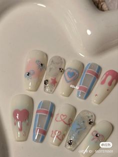 Seventeen Nail Art Kpop, Nct Dream Nails, 50s Nails, Hello Nails, Asian Nails, Anime Nails, Nail Box, Basic Nails