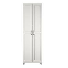 a tall white cabinet with two doors