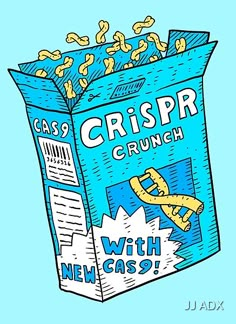 a box of crisper crunch cereal sitting on top of a blue background with the words,