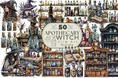 an image of a bunch of bottles and shelves that are filled with items for the apothecary witch