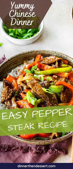 Easy Pepper Steak is a homemade Chinese food dinner with delicious and juicy steak with red and green bell peppers, onions, tomatoes, and a rich, thick sauce. Steak With Bell Peppers And Onions, Steak Ideas For Dinner Families, Pepper Onion Steak, Peper Steak Recipe Easy, Recipe With Peppers And Onions, Beef And Peppers Stir Fry Easy Recipes, Pepper Steak Sauce Recipe, Recipes With Peppers And Onions, Steak Dinner Ideas Easy