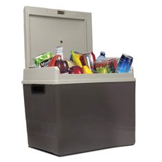 an ice chest with drinks and snacks in it