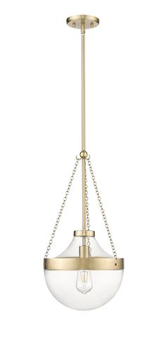 a light fixture with a chain hanging from it's center and two lights on each side