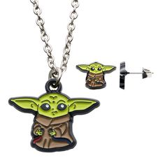 "This super cute Grogu necklace and earrings set is the best gift idea giveaway item for any loyal Star Wars fan on any occasion. It can also be a creative but unique party favor or souvenir item. This super cute Grogu necklace and earrings set is the best gift idea giveaway item for any loyal Star Wars fan on any occasion. It can also be a creative but unique party favor or souvenir item. Chain length: 18 in. with 2-in. extender Chain type: rolo Clasp: lobster claw Metal: stainless steel Backin Novelty Jewelry Gift Set With Matching Earrings, Silver Themed Earrings As A Gift, Themed Silver Jewelry For Gifts, Novelty Jewelry Gift For Mother's Day, Novelty Jewelry For Mother's Day Gift, Themed Jewelry Gift For Mother's Day, Themed Jewelry For Mother's Day Gift, Novelty Charms Jewelry For Gifts, Novelty Jewelry Charms For Gifts