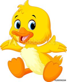 cartoon yellow duck sitting on the ground