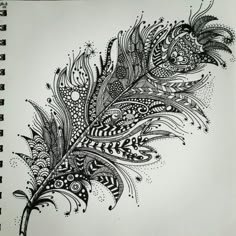 a black and white drawing of a feather