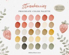 strawberrys and leaves are painted in different colors