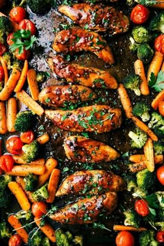 one pan balsamic chicken and veggies with text overlay that reads, one pan balsamic chicken and veggies