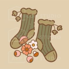 a pair of socks with flowers on them