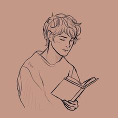 a drawing of a boy reading a book