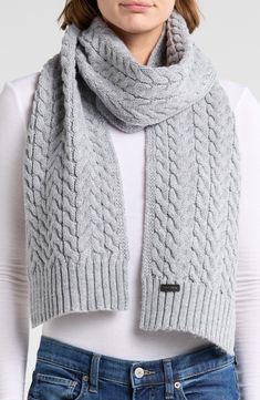 A chunky knit construction furthers the cozy charm of this soft scarf that'll complete your cold-weather look. 60% recycled polyester, 40% recycled acrylic Hand wash, dry flat Imported Warm Casual Scarves For Outdoor, Casual Warm Scarves For Outdoor, Cozy Gray Scarf For Cold Weather, Cozy Gray Scarves For Cold Weather, Casual Gray Winter Scarf, Cozy Cable Knit Scarves, Casual Knit Scarves For Cold Weather, Casual Soft Knit Scarves For Winter, Casual Soft Knit Scarf For Winter