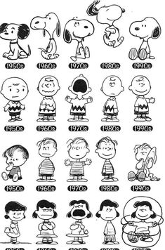 the peanuts poster with characters and numbers in black and white on a sheet of paper