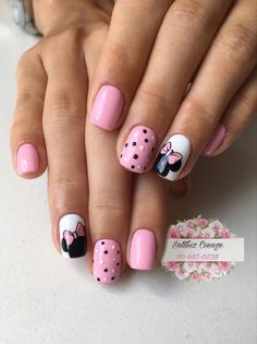 Disney Nails Pink Minnie Mouse, Minnie Mouse Nail Designs Pink, Disney Nails Minnie Mouse, Pink Minnie Nails, Minnie Manicure, Disney Inspired Nails Simple, Minnie Nails Designs, Minnie Mouse Nails Pink