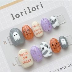 Halloween Nails Kids, Cute Nails Halloween, Halo Nails, Halloween Nail Art Ideas, Halloween Nail Ideas, Hallowen Party, Kids Nail Designs, Sheer Nails, Cute Halloween Nails