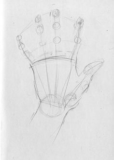 a pencil drawing of a hand holding a large object with circles and lines on it