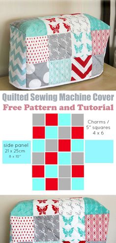 the quilted sewing machine cover is shown with instructions to make it