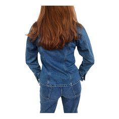 "Vintage 1980s medium wash fitted denim jacket MEASUREMENTS: Chest: 36\" Sleeve: 30\" Waist: 32\" Length: 25\" All measurements taken with garment laid flat. Modern Size Estimate: S/M CONDITION: Excellent Vintage Condition All items at Time Warp are vintage, so there is some wear. They may not be 100% free of minor defects, as they have already been loved. We list items by condition and note any flaws. Find us on Instagram: @timewarpbr INV 3029" Fitted Vintage Button-up Denim Top, Fitted Long Sleeve Denim Jacket In Medium Wash, Classic Fitted Medium Wash Denim Jacket, Retro Fitted Button-up Denim Jacket, Vintage Fitted Button-up Denim Top, Vintage Fitted Denim Top With Pockets, Fitted Vintage Denim Top With Pockets, Retro Button-up Denim Jacket In Medium Wash, Retro Medium Wash Button-up Denim Jacket