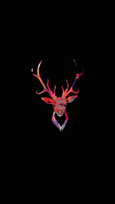 a deer with colorful antlers on it's head is seen in the dark