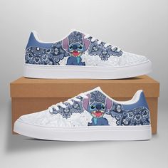 Stitch Ss Custom Shoes 026 Stitch Merchandise, Stitch Shoes, Room Theater, Stitch Quotes, Fashion Tennis Shoes, Shoes Tennis, Disney Shoes, Expressive Fashion, Costume Shoes