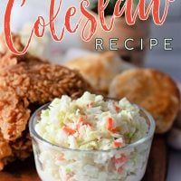 a close up of food on a plate with the words coleslaw recipe