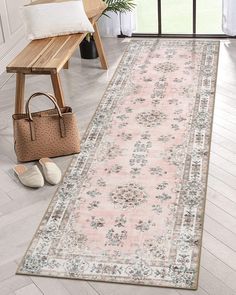 PRICES MAY VARY. [Floral Design Rug] - This washable rug features design floral medallion patterns with purposeful distressing to add vintage appeal to your space. Lahome offer Vintage, Antiqued, Faded, Traditional, Bohemian, Medallion, Modern, Classic, Shabby Chic and more style rug. Brings a traditional and timeless with a beautiful printed lived-in design to your home [Safety Non-Slip Mat] - Our indoor doormat made of extra-absorbent fabric top layer and skid resistant backing which is safe f Laundry Entryway, Bedroom Runner Rug, Bedroom Runner, Luxury Area Rugs, Pink Runner, Hallway Carpet Runners, Entryway Mats, Indoor Mat, Hallway Carpet