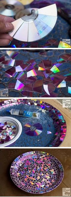 several different images of cds being used to make mosaics