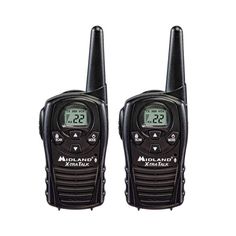 two motorola walkie talkies are shown side by side on a white background with the time displayed