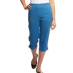 Cute Meets Comfortable In These “How Timeless” Stretch Capris. Feature Dyed To Match Stitching, Two Side Pockets, And Elastic Waistband. Color: Denim Rise: At Waist Leg Shape: Straight Leg Inseam: 19” Content: 96% Cotton/4% Spandex Wear: In Excellent, Like New Condition (My Grandmother Was A Major Qvc Shopper And Has Over 100 Pairs Of D&Co Pants That Appear New And Unworn; However I Cannot Confirm So Listing As Excellent, Like New Condition Based On My Examination Of These Against The Pants That High Waist Blue Jeans With Pull-on Style, Medium Wash Pull-on Cotton Bottoms, Summer Stretch Pull-on Jeans, Casual Denim Blue Straight Leg Capris, Light Wash Denim Bottoms With Pull-on Style, Casual Medium Wash Cropped Capri Jeans, Casual Denim Capris, Casual Medium Wash Capri Length Jeans, Denim Blue Cotton Straight Leg Capris