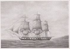 a drawing of a sailing ship in the ocean