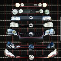 the front grilles and headlights of a volkswagen car are shown in this graphic image