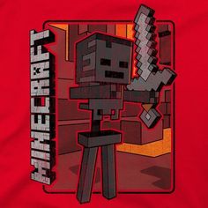 a red shirt with an image of a minecraft character